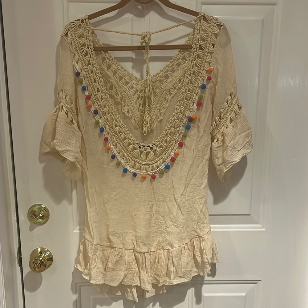 Cream Crochet Women Top